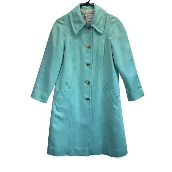 London Fog Vintage Aqua Blue/Green Trench Raincoat. Size 8R - Picture 1 of 16